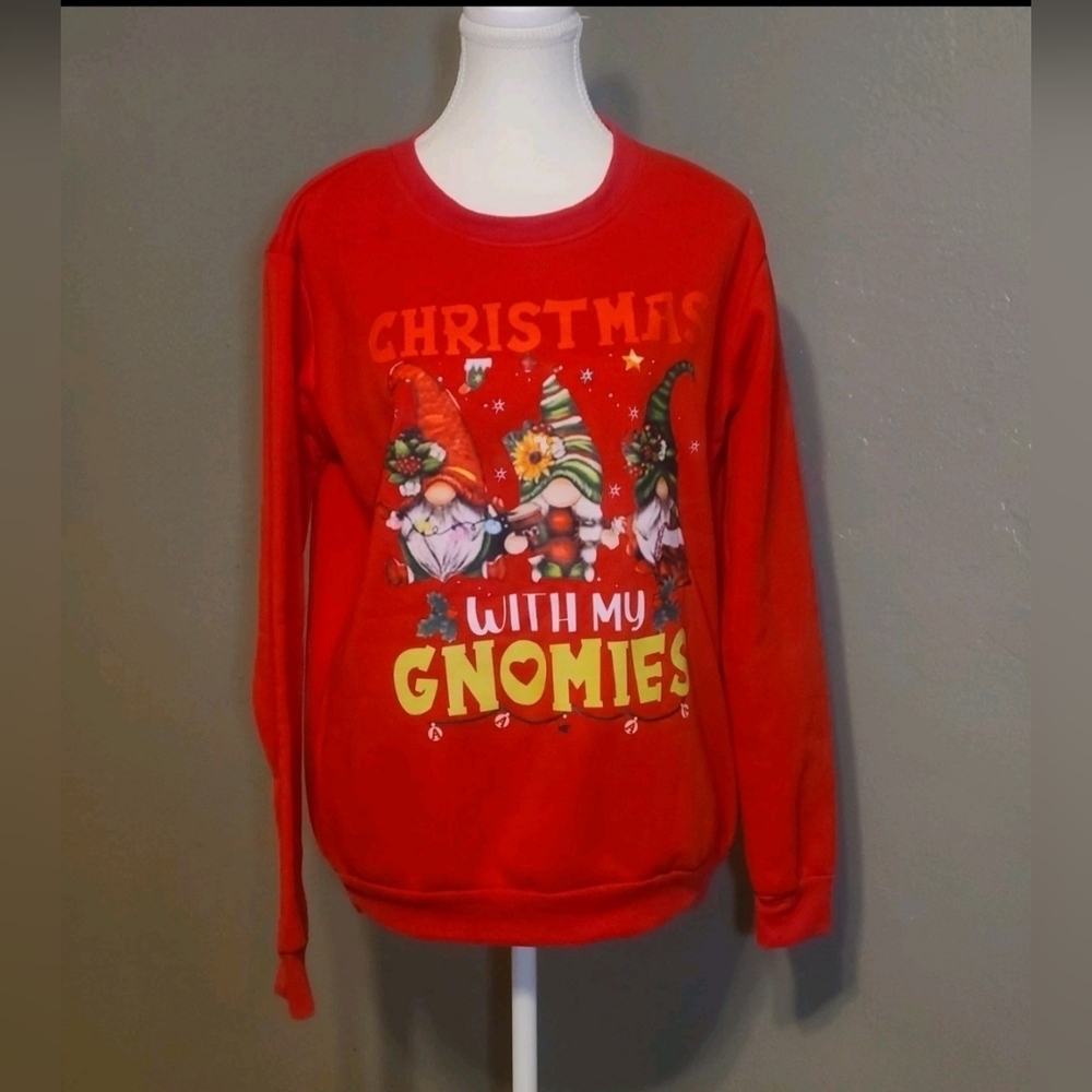 Red Christmas With My Gnomies Holiday Festive Sweatshirt Womens Medium - Picture 10 of 10
